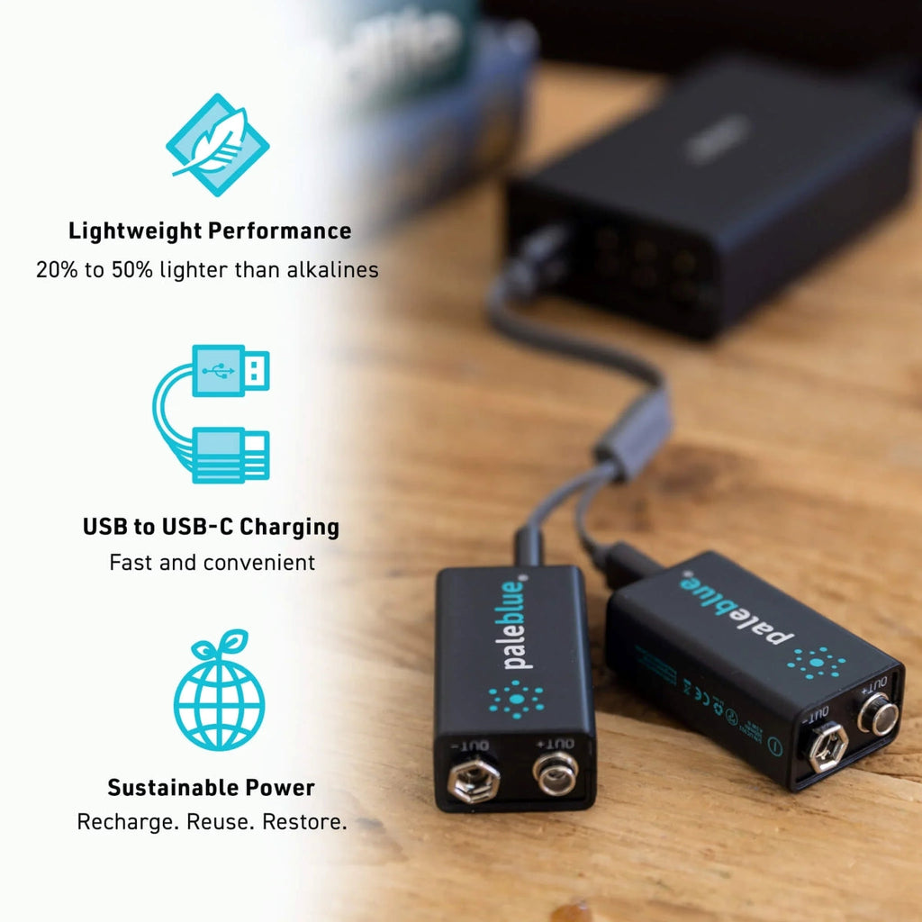 Paleblue 9V USB-C Rechargeable Battery 2-Pack