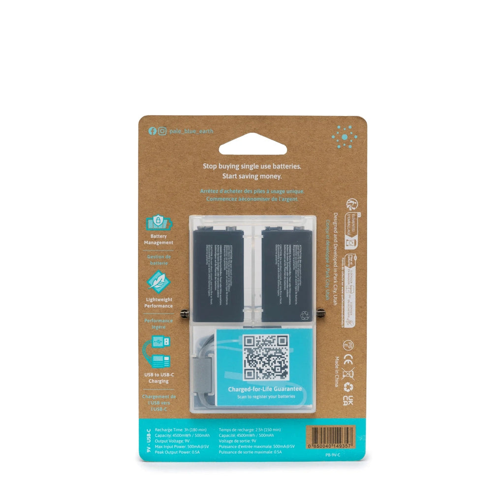 Paleblue 9V USB-C Rechargeable Battery 2-Pack