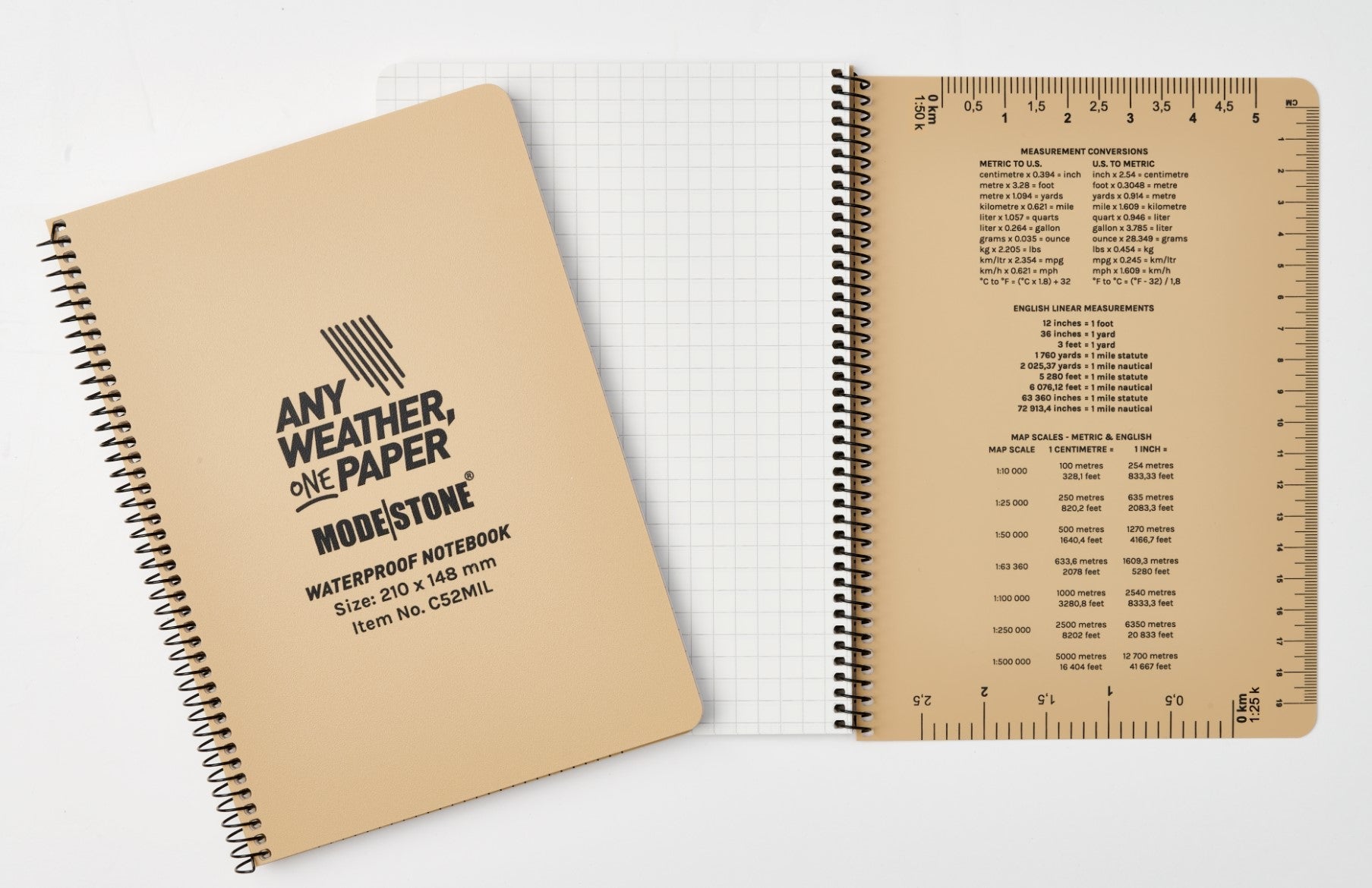 Modestone C42MIL Side Spiral Notepad A4, 210x297mm, 50 sheets, TAN   (NSN: 7530-58-001-4109)